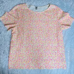 J.Crew Womens Pink and Yellow Pullover Short Sleeve Cluster Sequin Tee Medium